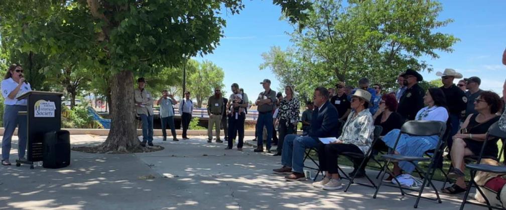 State officials, contractors and community members gather outside the New Mexico Mining Museum in Grants on June 18 for an event marking the donation of historic mining equipment and the state’s ongoing uranium mine reclamation work in western New Mexico. Diego Lopez - CCs