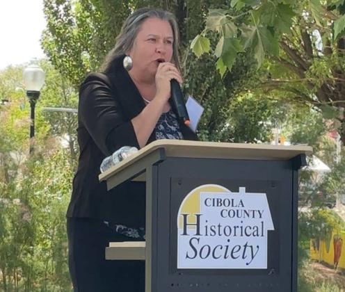 New Mexico Land Commissioner Stephanie Garcia Richard speaks at the New Mexico Mining Museum on June 18 during an event marking a new phase of uranium mine reclamation work on State Trust Land. Garcia Richard said the cleanup effort is part of addressing New Mexico’s long uranium and nuclear legacy. Diego Lopez - CCs