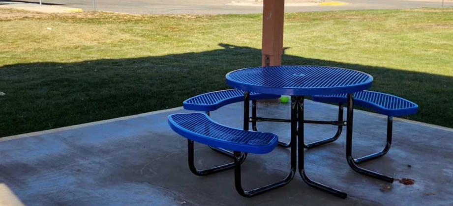 A new picnic table provides fresh seating under the pavilion at Fire &amp;amp; Ice Park in downtown Grants, part of recent upgrades supported by AARP and Trails+ grants. Courtesy Photo