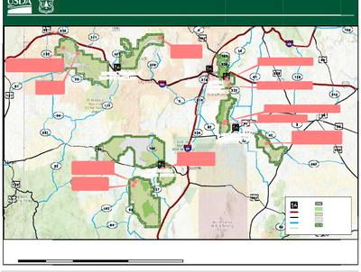 Planned prescribed fire areas on the Mt. Taylor Ranger District include the Monighan, Black Mesa, and McGaffey/McQue Flats projects, which forest officials say may produce visible smoke in communities including Grants, Milan, Bluewater, Ramah, and Gallup as weather conditions allow through winter and into spring. Source: Cibola National Forest &amp;amp; National Grasslands