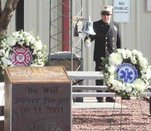 Grants Fire Department Deputy Chief Joe Valencia then did the Call to Quarters,“Striking The Four Fives.” Scott Ford - CC