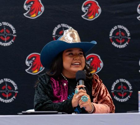 Cajaun Cleveland Miss Indian Rodeo 2026 engages with guests during a Q&amp;amp;A session at an event held inside the Wellness Center on the main campus in Crownpoint NM. Courtesy Photo