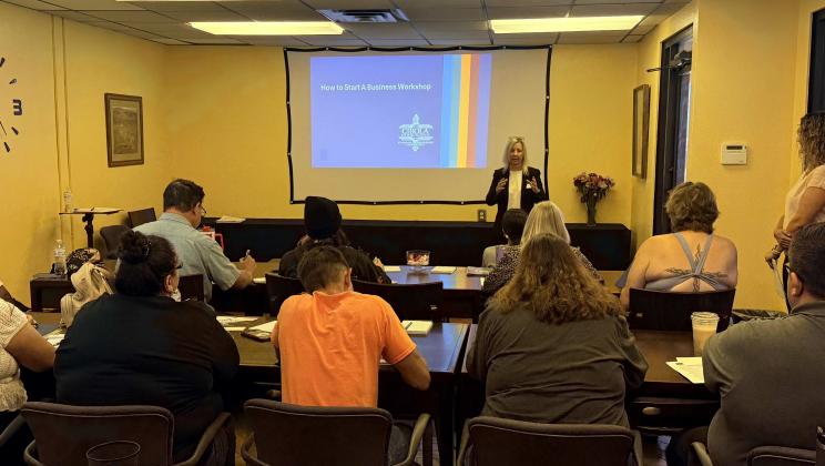 Executive Director of CCEDF Denise Hanson speaks during the Cibola Communities Economic Development Foundation’s “How to Start a Business” workshop Monday, Aug. 24. Talking about the importance of community and economy. Courtesy Photo