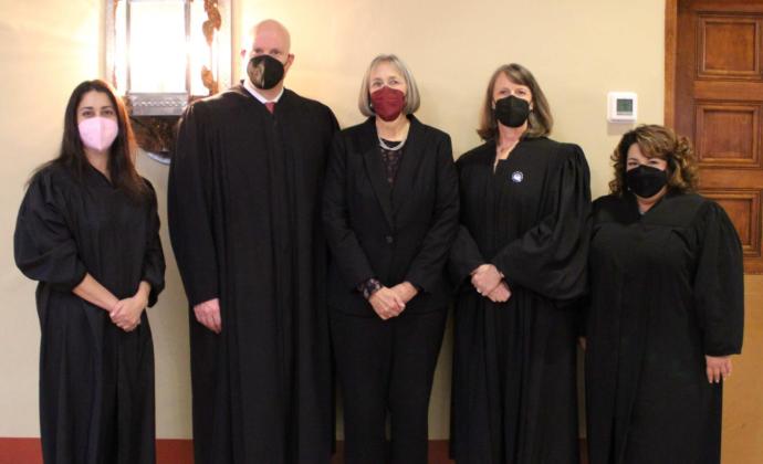 Justice Briana H. Zamora, Justice David K. Thomson, Carolyn Wolf, Justice C. Shannon Bacon, and Justice Julie J. Vargas