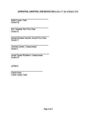 Cibola County Emergency Resolution 2026-24, approved March 31, 2026 to declare "a Public Safety Disaster in the Ramah Community of Cibola County Due to a Critical Water Shortage".