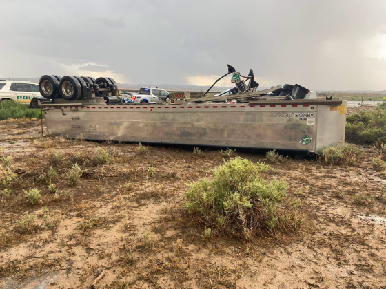 An empty ore haul truck operated by Hammon Trucking overturned Tuesday afternoon on U.S. Highway 160 near Black Mesa, Ariz., on the Navajo Nation. The truck was traveling from Energy Fuels' White Mesa Mill in Utah to the Pinyon Plain uranium mine near Grand Canyon National Park. It is believed that heavy rainfall and flooding on the roadway contributed to the accident.