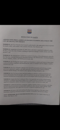 A resolution declaring an emergency in the City of Grants as a result of flooding. Passed October 23, 2026.
