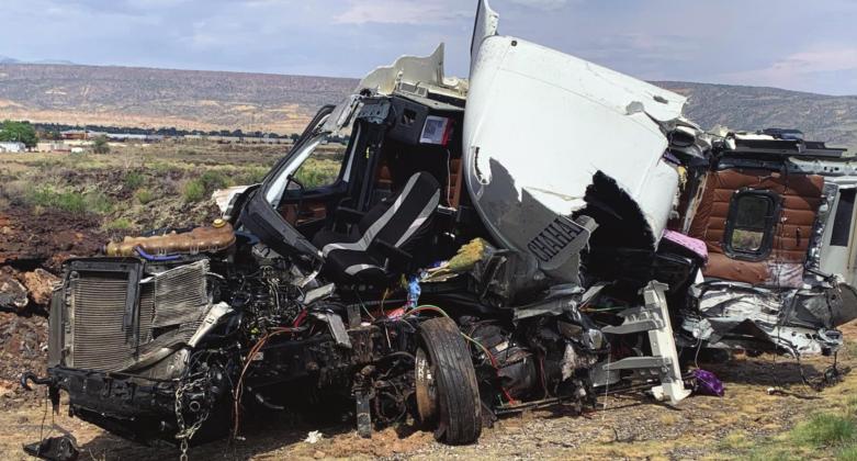 The wreckage from a July 14 crash on westbound I-40 was responsible for significant damage to multiple vehicles and was the cause of two fatalities. Cibola County Sheriff’s Office deputies said alcohol was not a factor in the crash. Courtesy photo