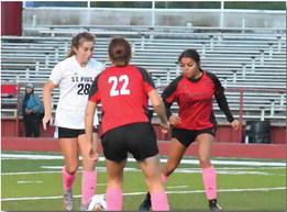After a 2-3 loss on Thursday, October 20 to the Lady Jaguars of Valencia High School (6-9-1, 5-3), the Lady Pirates hope of making the state soccer tournament was dashed. Valencia High School received the 11 seed at the state soccer tournament. The Lady Pirates finished their season 8-7-2, 5-3. In this file photo, Pirate soccer players Annaliesa Lowther (22) and Dezeray Valley (4) defend their goal at a recent home game against district rival St. Pius Spartans. Franklin Romero - CC