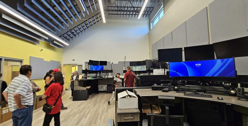 The new dispatch room offers more space to employees. The desks move up and down allowing dispatchers to stand or sit, there are also blue lights which assist dispatchers in dark lighting. Not pictured but there is a room that allows dispatchers to utilize while taking tough calls or dealing with tough situations. Arieanna Crowson CC