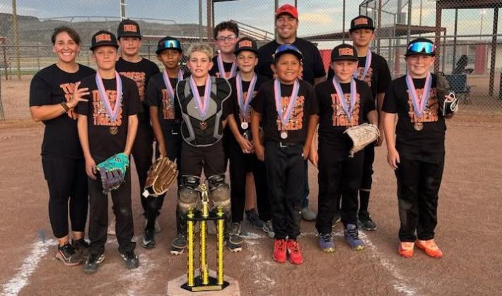 Third Place and Tournament Champions: The Tigers finished third during the regular season before capturing the 2026 Grants Rec summer tournament championship in the 10–12-year-old baseball league. Courtesy Photo