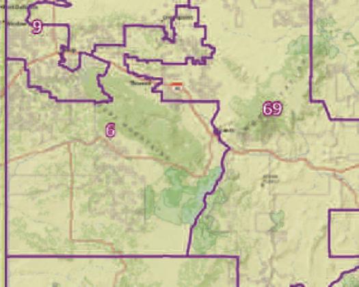 A map showing the boundaries of New Mexico House Districts 6 and 69. District 6, spanning parts of Cibola and McKinley counties, includes communities such as Thoreau, Crownpoint, and Zuni, while District 69 covers areas including Grants and Acoma Pueblo. The overlapping geography underscores the residency controversy involving nominee Harry Garcia. Courtesy- Photo