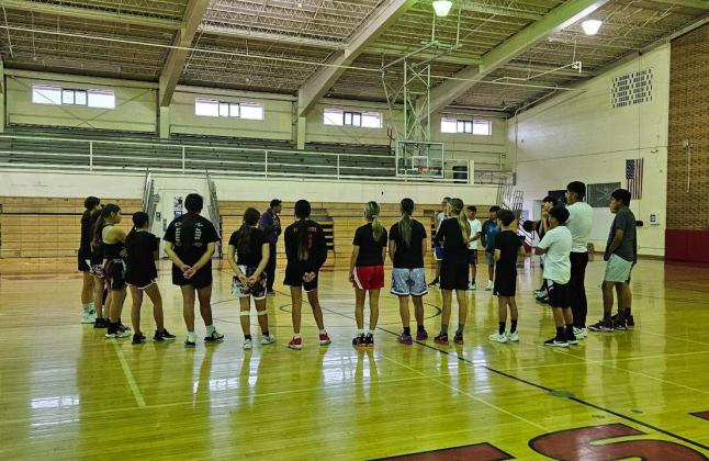 Basketball Camp group listens to Edna Campbell Arieanna Crowson - CC