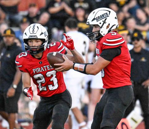 The Pirates were able to hold Sartan stand out running back Hershul Olloway, 23, to approximately 100 yards. He was still able to score three touchdowns against the Pirates last week during their game in Grants on Aug. 29. This week, the Pirates travel to 3A Dexter High School (2-0) in what will be another tough opponent as Dexter only lost one game last year in the 3A championship. Franklin Romero - CC