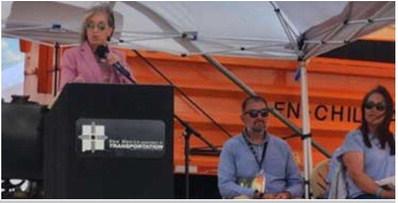 Governor Michelle Lujan Grisham cuts the ribbon to mark the opening of the new NM 566 bridge near Church Rock, which includes pedestrian infrastructure to improve safety for community members. Courtesy Photos