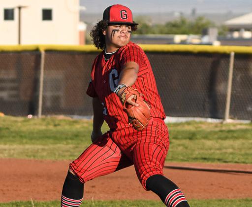 Niko Young,13, winds up his pitch last week in a district game against the Belen Eagles. The Pirates pitching crew will be busy as the state tournament starts this Friday with Game 1 on Friday at 4 pm where the Pirates will host the Portales Rams (12-11,3-6). Franklin Romero - CC