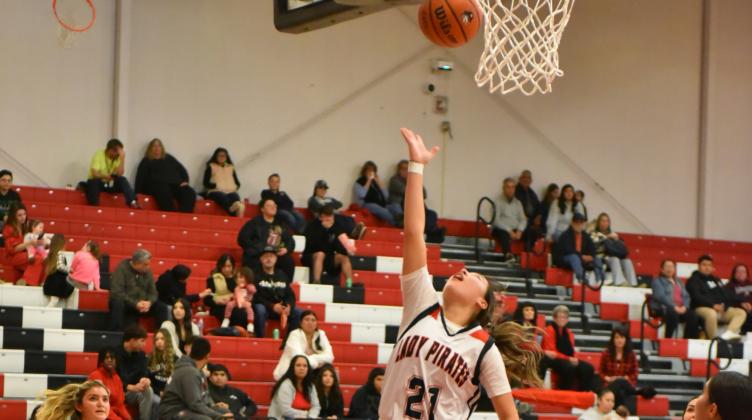 The Lady Pirates basketball team is currently 2-10 and will play their next game at home on January 5 at 7 p.m. at Ron Bohls Court against the Bernalillo Spartans (4-6). In this file photo. Lariahis Desiderio (21) takes it to the hole in front of the home bench. Franklin Romero - CC