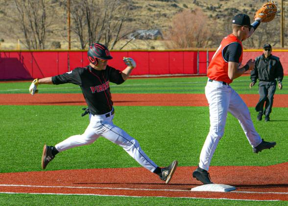 In a rematch of last year's 4A championship game, the Artesia Wildcats and the Grants Pirates squared off last Saturday in a double header at home. Senior Noah Lundstrom, 22, just a bit late to first base off a base hit. Artesia High School bested the Pirates in both games, 5-1 and 12-6. Franklin Romero - CC