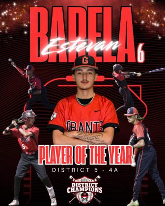 The Grants High School Baseball Team earned many All District accolades in 2026. Estevan Barela, pictured, was named District Player of the Year for District 5 4A. GHS Media