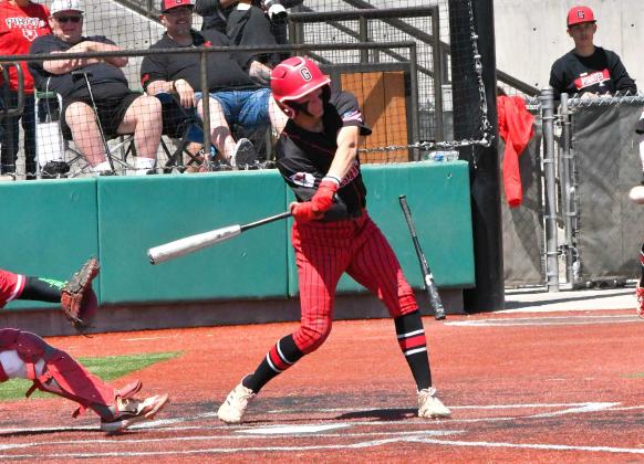 Senior Nick Bustos,12, with a hit at the Nusenda Credit Union 2023 4A state baseball quarter final game agains the Academy Chargers (18-11, 6-2). Despite opportunites the Chargers bested the Pirates 7-5 to end the Pirates 2023 state tournament run. The Pirates finish thier season 23--6, 8-0. The Charges were the eventual runnerup in the state tournament. Franklin Romero - CC