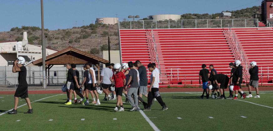 The Grants High School Football Team recently had a 7 on 7 scrimmage with Miyamura and Laguna-Acoma and the team played four games. GHS head football coach Gene Riedinger said of the scrimmage, 'Everybody played and had a chance to get better.' Franklin Romero - CC