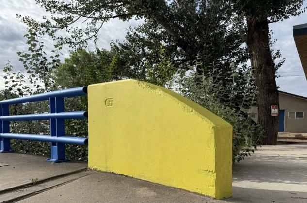 A bold splash of color greets visitors on a Riverwalk bridge, where new coats of paint are giving downtown Grants a fresh and welcoming look. Courtesy Photo