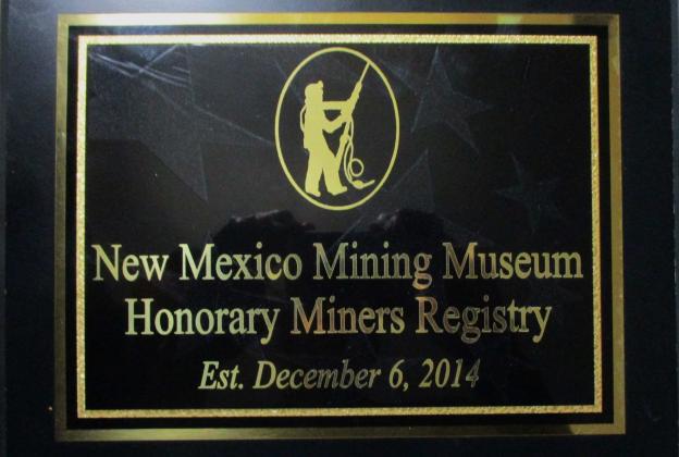 The plaque presented to honor the establishment of the New Mexico Miner’s Registry 10 years ago. Photo by Roger Siegmann