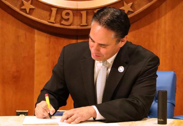 Acting Governor Howie Morales signs House Bill 1 on Monday, Nov. 10, authorizing up to $20 million per week in state funding to ensure New Mexicans continue receiving food assistance amid the ongoing federal government shutdown. The special session was convened to safeguard SNAP benefits for nearly 460,000 residents statewide. Courtesy Photo