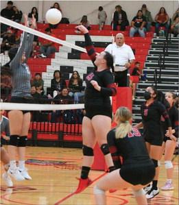 Senior Aryssa Russell of the Lady Pirate Volleyball Team sends one back over the net at a recent volleyball game at home. The Lady Pirates are 5-6 and play Rehoboth Christian next on September 28 at home. Varsity is scheduled for 6 p.m. Franklin Romero - CC