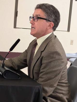 David “D.J.” Ennis, Program Manager for the Mining Act Reclamation Program at the New Mexico Energy, Minerals and Natural Resources Department, speaks to legislators during the July 11 uranium hearing at NMSU–Grants. Ennis outlined five active uranium projects across the state and emphasized that no mine may legally operate in New Mexico without state approval. Sylvia Anzures Gonzales - CC