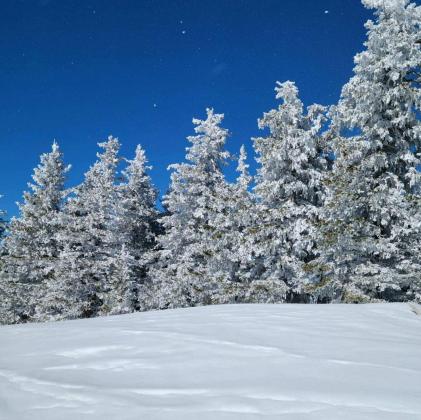 The sun rises in the distance, spreading its light to unveil a fresh blanket of snow on Mt. Taylor, right before the 39th Mt. Taylor Winter Quadrathlon, taking place on Saturday, February 19, 2022. Courtesy Photo
