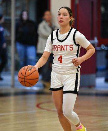 Lady Pirates Aubrhyanna Garcia, 4, of the lady Pirates basketball team brings up the ball at a recent home game. The Lady Pirates are 8-12 overall and 0-2 in district play as they travel Highland High School on Tuesday, January 28th for their next game. Franklin Romero - CC