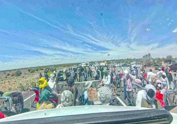 A trucker's view of the May 17 Pinyon Plain protesters from inside the truck Courtesy Photo
