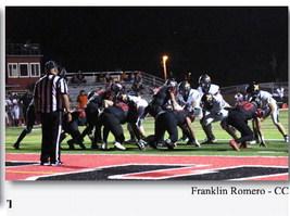 The Pirate football defensive line in action last Friday in a home game. The Pirate defense was able to hold the visiting Aztec Tigers to six points. Next up for the Pirates will be district rival the Taos Tigers (3-2,1-1) on October 11 at home. Franklin Romero - CC