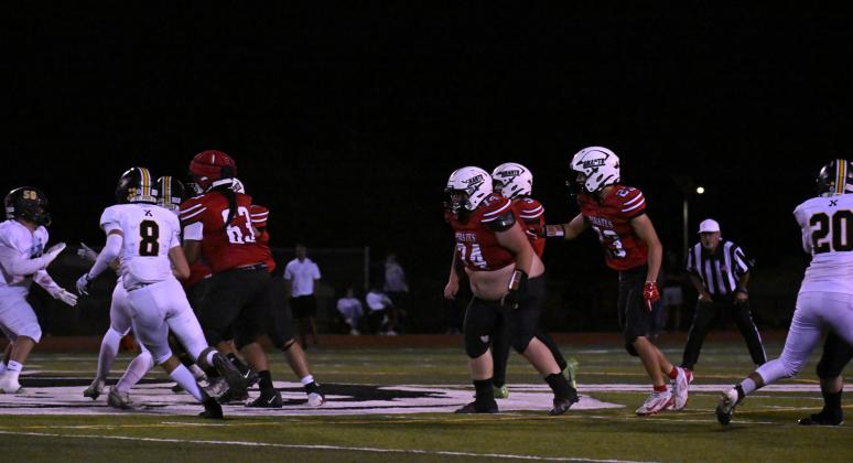 The GHS Pirates football team lost a close away district game to Moriarty 13-12. They have another tough match-up against Bernalillo this weekend on the road. In this file photo the Pirate defense was hard at work at home.