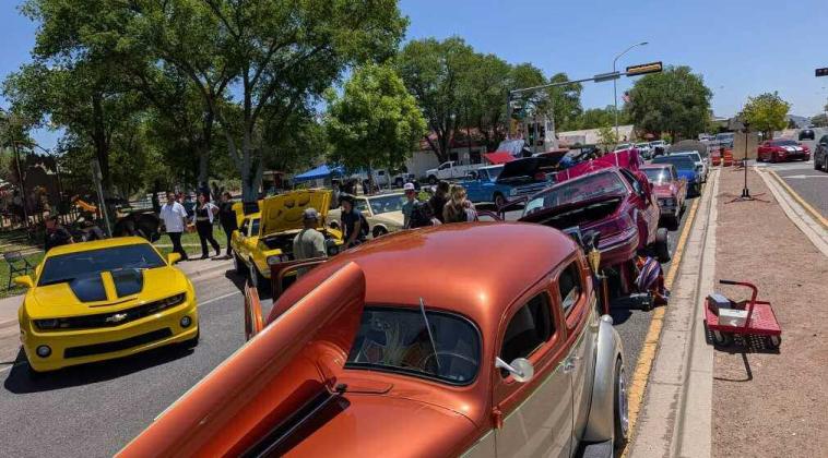 A beautifully restored classic Mustang convertible gleams in the sun during the Spokes on 66 Car Show, drawing admiration from car lovers up and down historic Route 66. Courtesy Photo