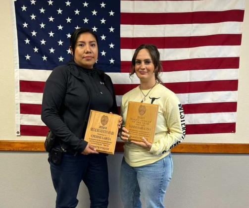 Grants Police Department recognized two officers. Detective Corporal Cherise Garcia (Left) was awarded a special recognition award and Officer Sammi Sarracino (Right) was recognized as 2023 Officer of the Year. Courtesy Photo