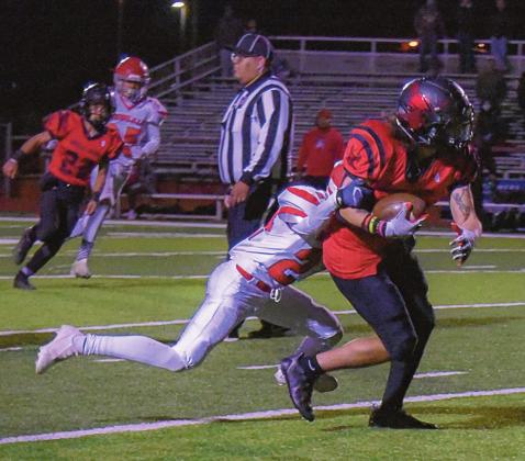 Grants High School senior William Archuleta,44, with a catch and run at this past Friday's last game of the season. GHS Pirates lost that game by a score of 35-6 to district rival the Bernalillo Spartans (5-5,1-3). The Pirates wrapped up the 2021 football with a 1-9,0-4 record and they will also graduate seven seniors this year. Franklin Romero - CC