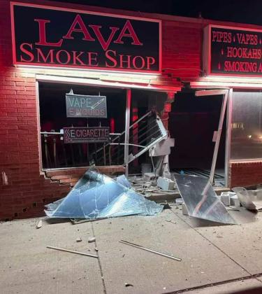 On January 2 a vehicle crashed into the local Lava Smoke Shop on Santa Fe Avenue as well as the Lava Smoke Shop’s owner’s vehicle. An individual was apprehended by GPD officers and is said to have been heavily intoxicated. Courtesy Photo