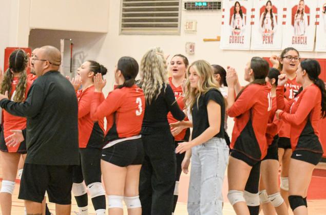 The Lady Pirates volleyball team rallies before taking the court. Currently 7-8, the team is ready for district action with a game against Valencia on the road on October 8 and a home game against St. Pius on October 10. Franklin Romero - CC