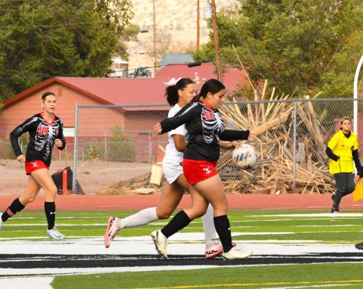 In this photo Siena Salazar,12, dribbles the soccer ball in a recent game against Highland High School. The lady Pirates lost that contest 5-0. They are currently 3-12, 1-6. The GHS boys Pirates lost their contest to the Highland Hornets by a score of 10-0. The GHS boys soccer team is currently 3-12, 0-7. The GHS volleyball team is currently 8-11, 1-3 after 3-0 win over Highland High School and a 0-3 loss to Belen High School. Franklin Romero - CC