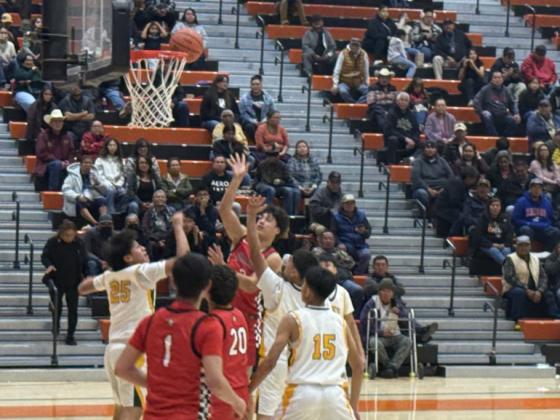 The Pirate basketball teams are in the thick of district play in mid-February. Currently the GHS boys’ basketball team is ranked 12th in 4A and the Lady Pirates are ranked 15th in 4A. In this file photo Coudy Melonas drives it in for a bucket in Gallup at a recent tournament. Franklin Romero - CC