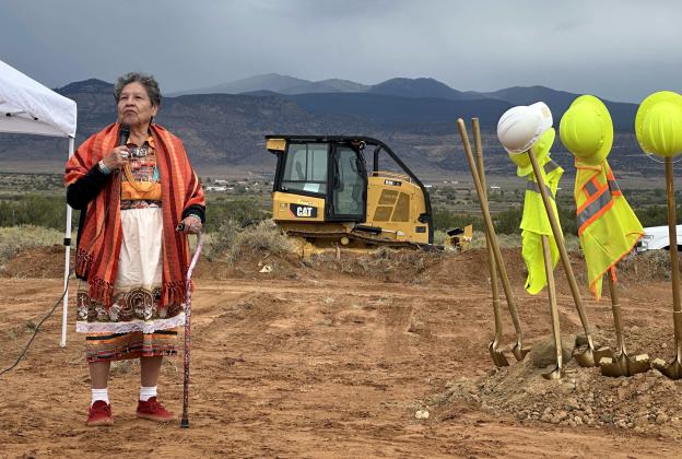 Alfrida Lovaldo, Senior Advisory President for the Pueblo of Acoma, shares remarks during the Sept. 19 groundbreaking ceremony for the new Senior Center and Educational Resource Center. Lovaldo thanked the community for supporting elders and expressed hope for the future as construction begins. Diego Lopez - CC