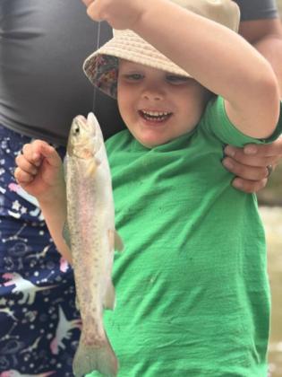 While no local catches were reported this week, the Cibola Citizen honors Lincoln Berg, age 4 who caught his first fish – a trout – using Orange PowerBait while fishing with his family near Windy Bridge on Aug. 29 in the Pecos River. Courtesy Photo