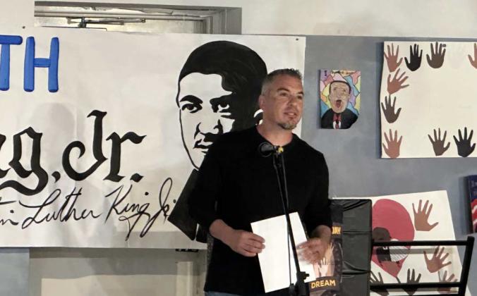 Grants Mayor Erik Garcia speaks during the 20th Annual Dr. Martin Luther King Jr. Celebration at the Double Six Arts Gallery on Monday, Jan. 19, 2026, reflecting on Dr. King’s legacy and the importance of teaching it to young people. Diego Lopez - CC