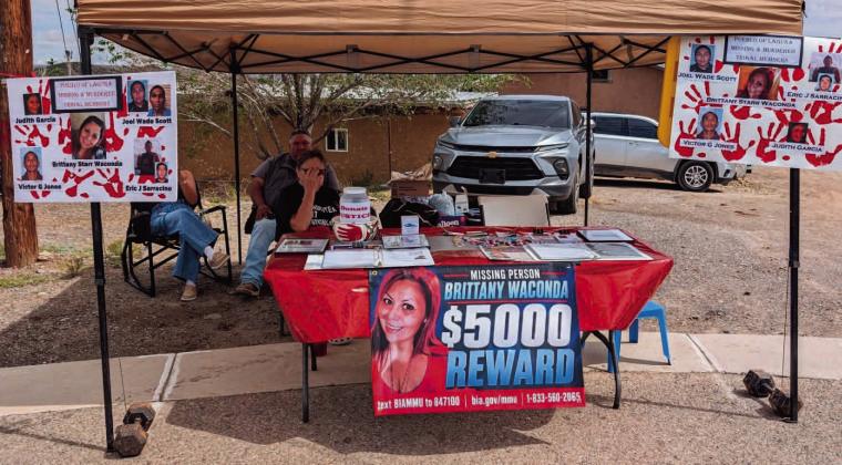 A booth at Laguna Feast displayed photographs and information about Brittany Starr Waconda and other missing and murdered tribal members. Waconda has been missing since May 18, and her family continues asking anyone with information to come forward. Courtesy Photo