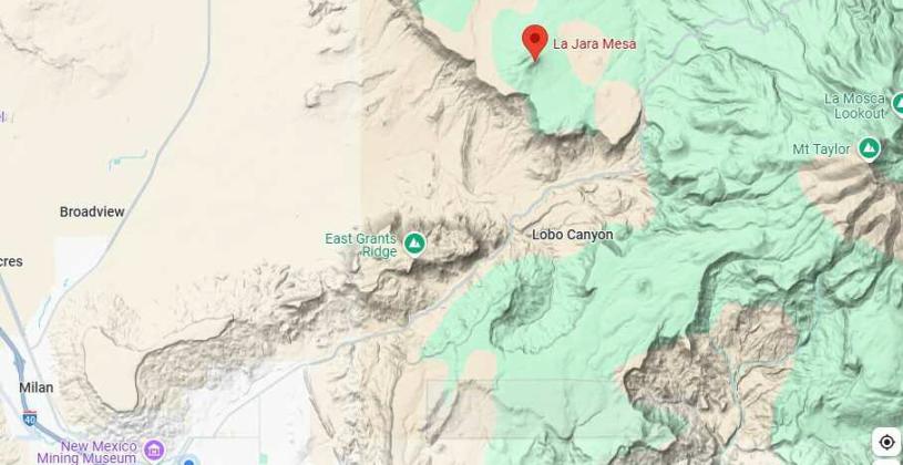 Map showing the location of La Jara Mesa in relation to Mount Taylor and the Grants-Milan area, where uranium mining is being reconsidered. Courtesy Photo