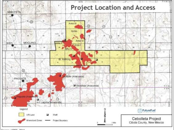 American Future Fuel projects the Cebolleta area of Cibola County has approximately 19 million pounds of uranium stored in the ground. This general area is the former site of several formerly operated uranium mines and is projected to be ready for mining because f its year-round road access and existing mining infrastructure.