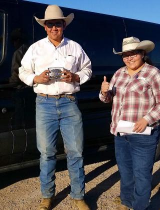 Navajo Technical University Rodeo Team’s all-around cowboy Rooster Yazzie and coach Nicole Pino are excited about the 2022 spring rodeo season. The Coyote Canyon steer wrestler won the event at the University of Arizona Rodeo in Tucson, AZ. Courtesy Photo