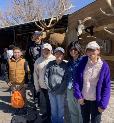 Issac Jaramillo, Tyson Sanders of Game &amp;amp; Fish, Alora Heredia, Averi Elkins, Instructional Coach Mindy Thayer, and Emalynn Garcia from Mt. Taylor Elementary School. Faith Mosley - CC